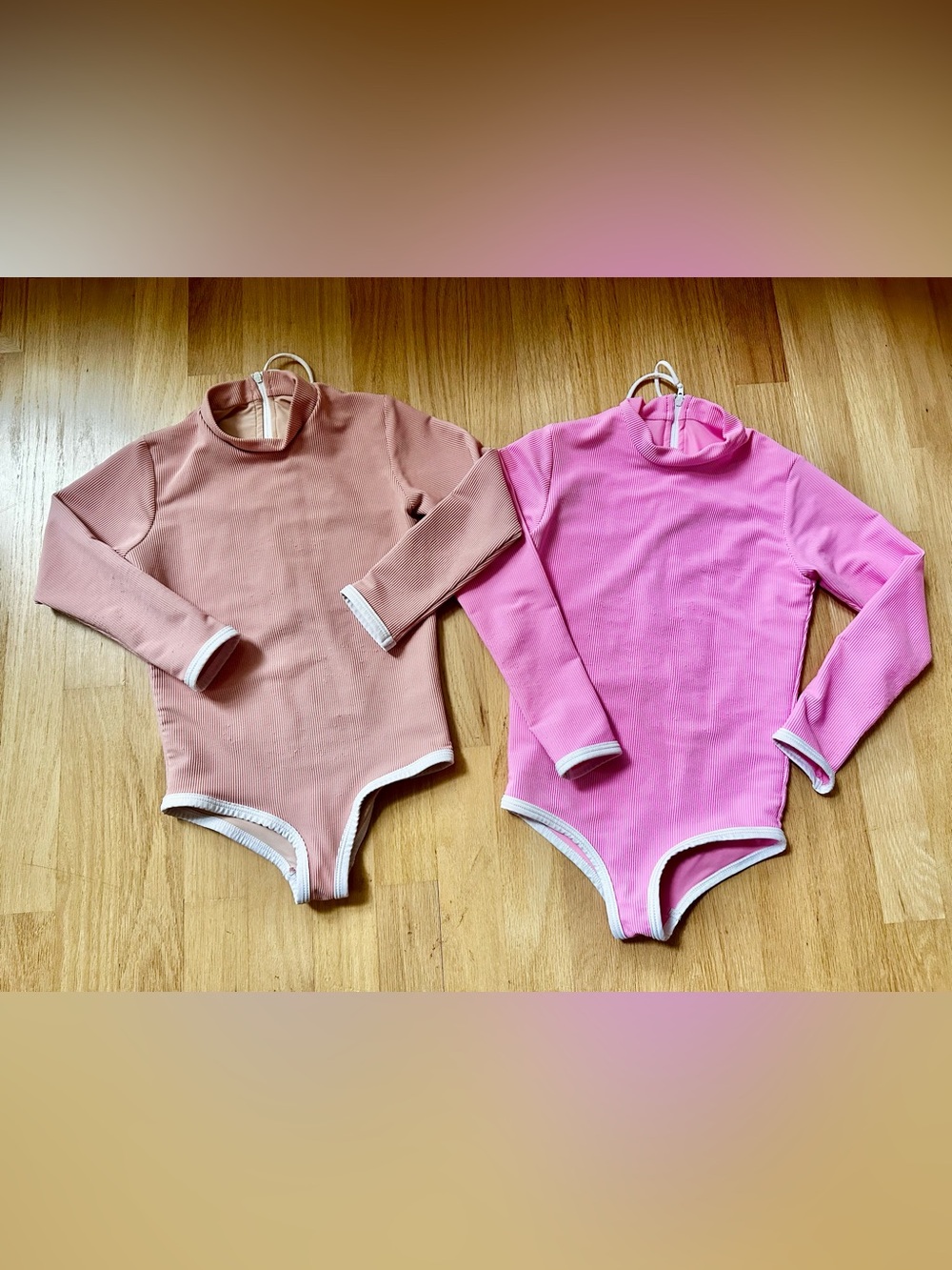 2 LainSnow Kids rash guard Long-Sleeve Bodysuits - Rose & Pink Sz 8/9 *run small